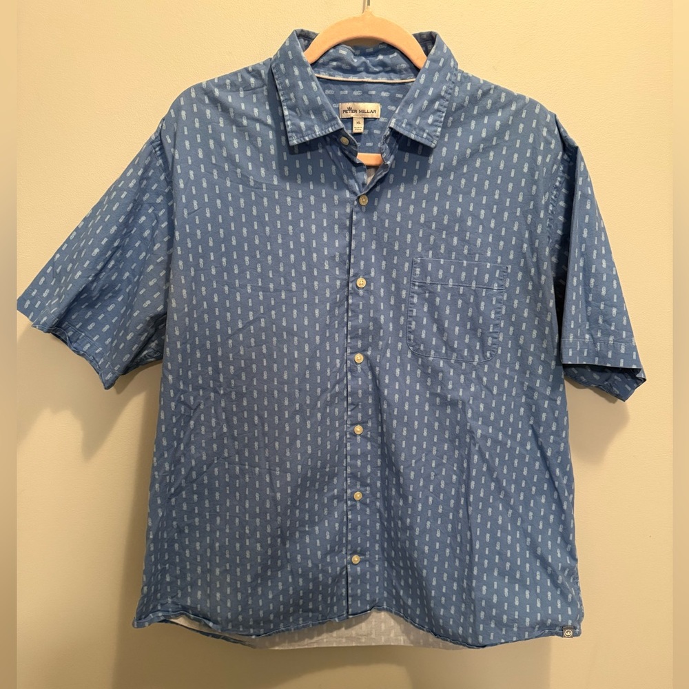 Peter Millar Skull Pineapple Tiki Print Button Up Shirt XL Vacation Preppy Golf